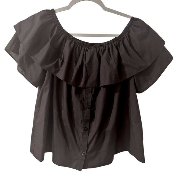BEBE Made in Italy Ruffle Off the Shoulder Button Front Top, size M - Picture 1 of 7